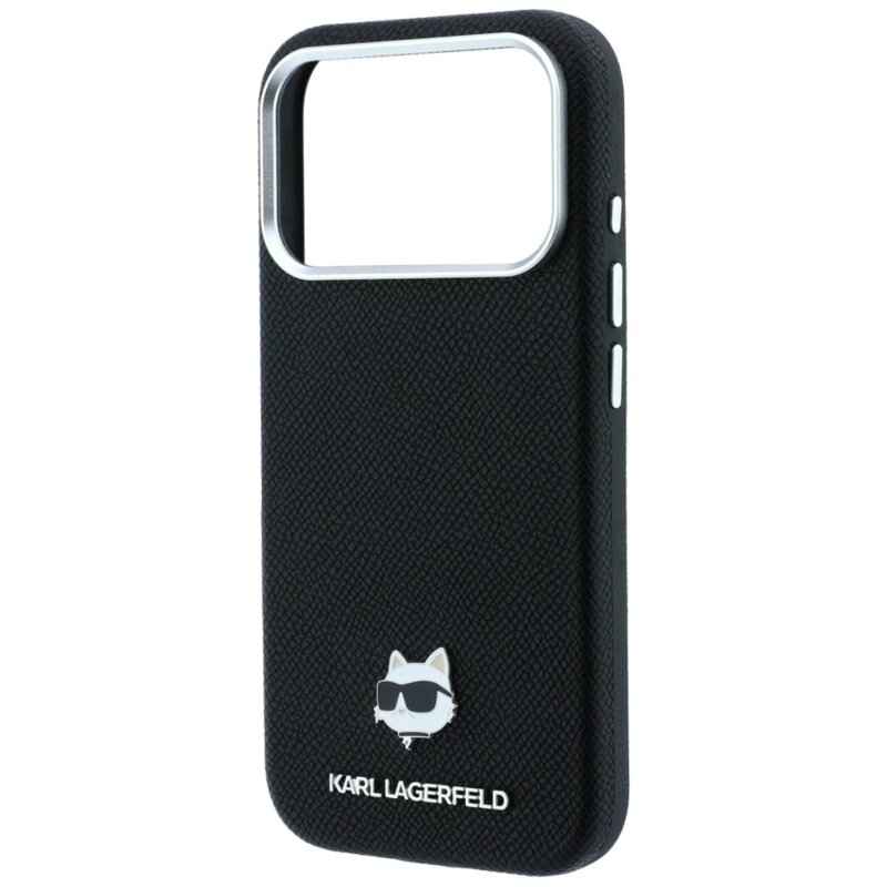 Husa iPhone 17 Pro Karl Lagerfeld Grained Leather Choupette Head MagSafe, negru, KLHMP18L6PSCHLK
