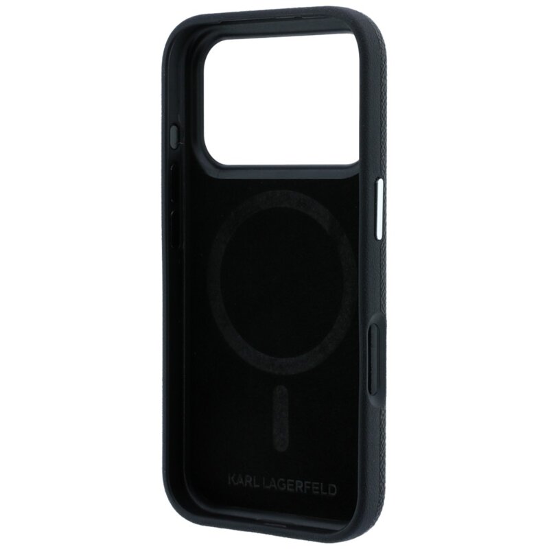 Husa iPhone 17 Pro Karl Lagerfeld Grained Leather Choupette Head MagSafe, negru, KLHMP18L6PSCHLK