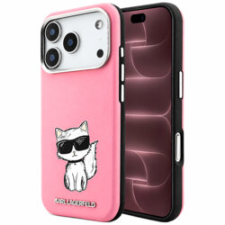 Husa iPhone 18 Pro Max Karl Lagerfeld Smooth Leather Choupette Sketch MagSafe, roz, KLHMP18X6PWCIKDP