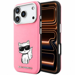 Husa iPhone 17 Pro Max Karl Lagerfeld Smooth Leather Choupette Sketch MagSafe, roz, KLHMP18X6PWCIKDP