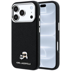 Husa iPhone 18 Pro Karl Lagerfeld Grained Leather KC Heads MagSafe, negru, KLHMP18L6PSKCHLK