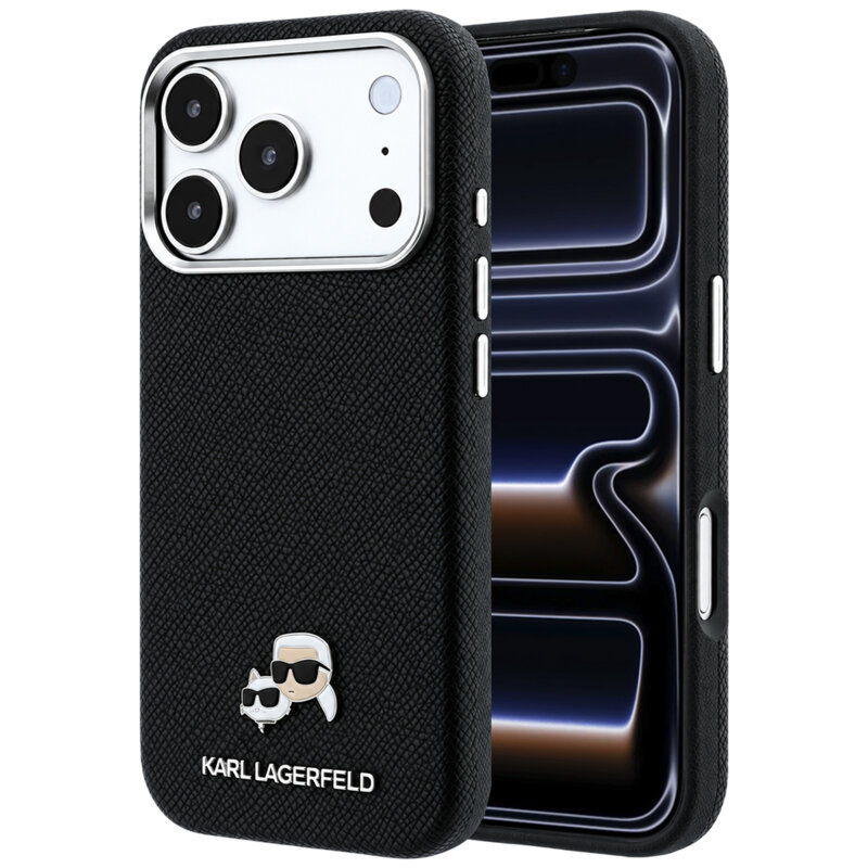 Husa iPhone 17 Pro Karl Lagerfeld Leather KC Heads MagSafe, negru, KLHMP18L6PSKCHLK