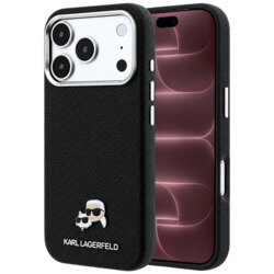 Husa iPhone 18 Pro Max Karl Lagerfeld Grained Leather KC Heads MagSafe, negru, KLHMP18X6PSKCHLK