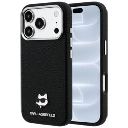 Husa iPhone 18 Pro Karl Lagerfeld Grained Leather Choupette Head MagSafe, negru, KLHMP18L6PSCHLK