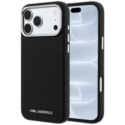 Husa iPhone 18 Pro Karl Lagerfeld Grained Leather Elongated Logo MagSafe, negru