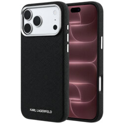 Husa iPhone 18 Pro Max Karl Lagerfeld Grained Leather Elongated Logo MagSafe, negru