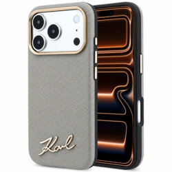 Husa originala iPhone 17 Pro Max Karl Lagerfeld Saffiano Small Script Metal Logo MagSafe, bej, KLHMP18X6PWSKSE