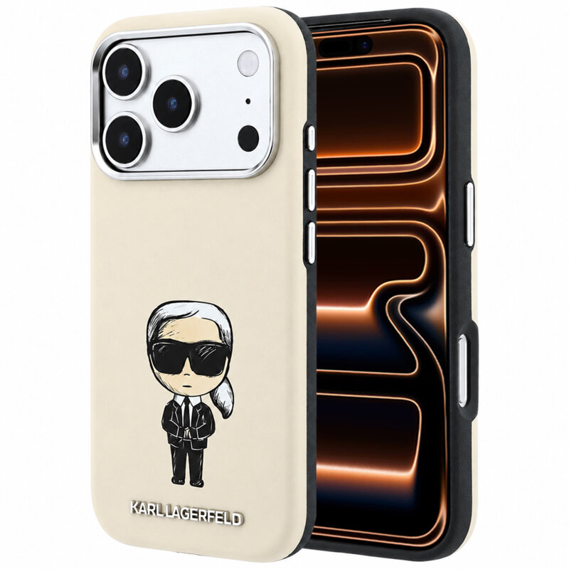 Husa iPhone 17 Pro Max Karl Lagerfeld Smooth Leather Ikonik Sketch MagSafe, bej, KLHMP18X6PWKIKDE  Nume Produs CAT