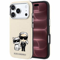 Husa iPhone 18 Pro Max Karl Lagerfeld Smooth Leather KC Bodies Sketch MagSafe, bej