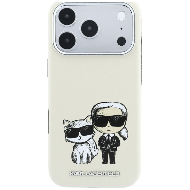Husa iPhone 18 Pro Max Karl Lagerfeld Smooth Leather KC Bodies Sketch MagSafe, bej