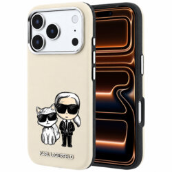 Husa iPhone 17 Pro Max Karl Lagerfeld Smooth Leather KC Bodies Sketch MagSafe, bej
