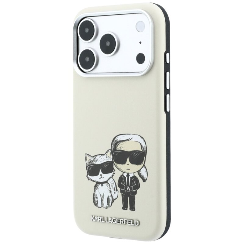 Husa iPhone 17 Pro Max Karl Lagerfeld Smooth Leather KC Bodies Sketch MagSafe, bej