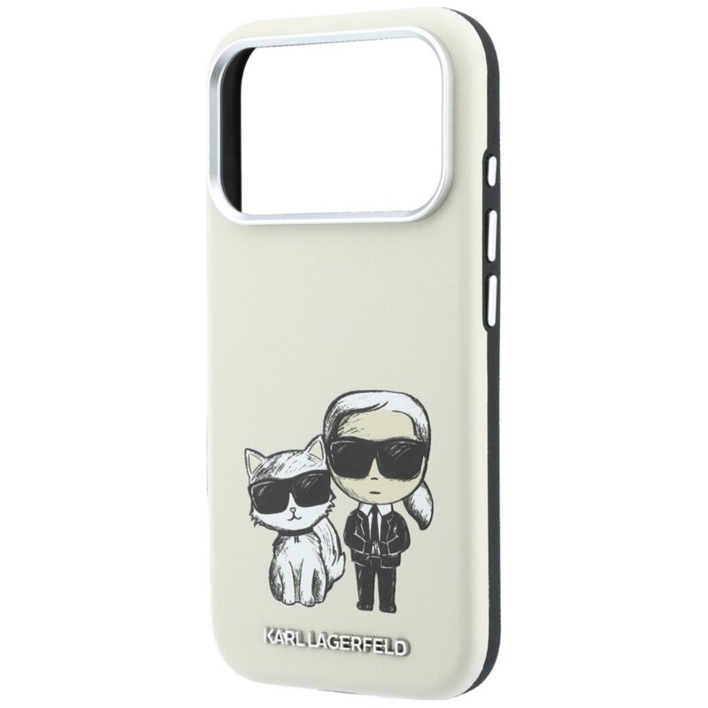 Husa iPhone 17 Pro Max Karl Lagerfeld Smooth Leather KC Bodies Sketch MagSafe, bej