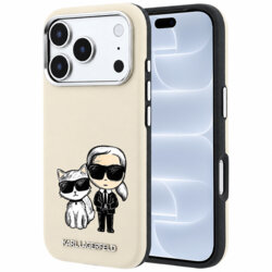 Husa iPhone 18 Pro Karl Lagerfeld Smooth Leather KC Bodies Sketch MagSafe, bej