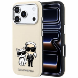Husa iPhone 17 Pro Karl Lagerfeld Smooth Leather KC Bodies Sketch MagSafe, bej