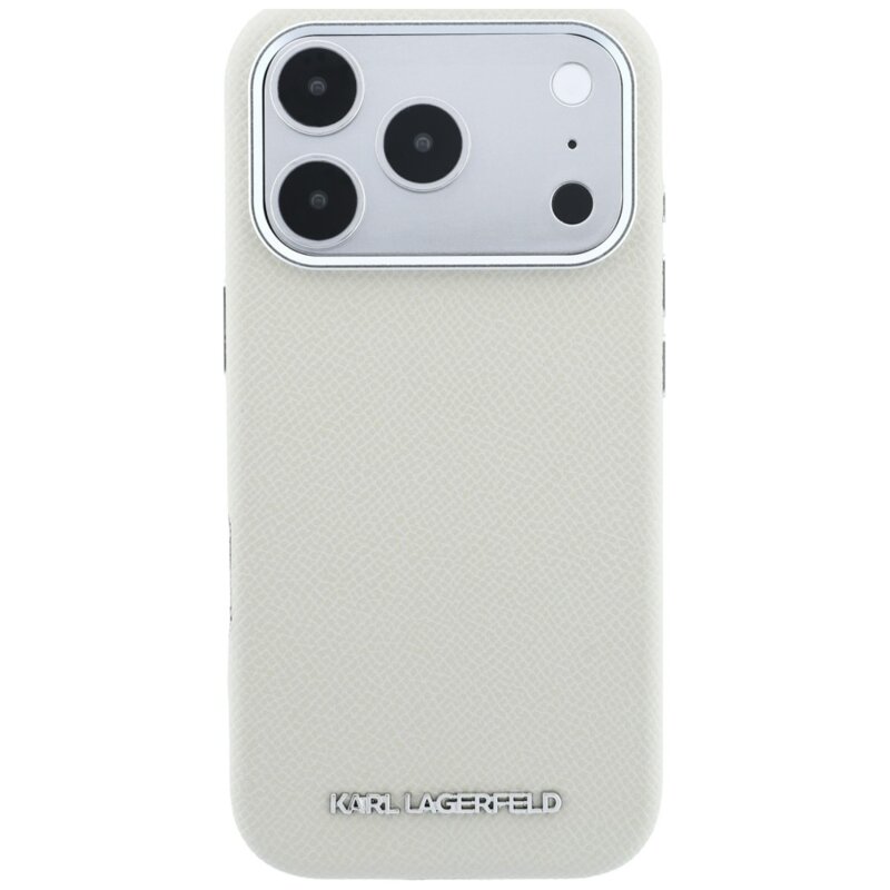 Husa iPhone 17 Pro Max Karl Lagerfeld Grained Leather Elongated Logo MagSafe, bej