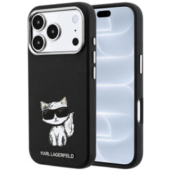 Husa iPhone 18 Pro Karl Lagerfeld Smooth Leather Choupette Sketch MagSafe, negru