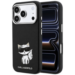 Husa iPhone 17 Pro Karl Lagerfeld Smooth Leather Choupette Sketch MagSafe, negru, KLHMP18L6PWCIKDK