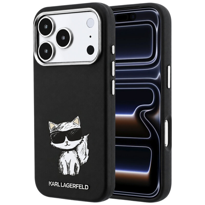 Husa iPhone 17 Pro Karl Lagerfeld Smooth Leather Choupette Sketch MagSafe, negru, KLHMP18L6PWCIKDK