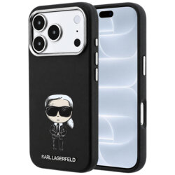 Husa iPhone 18 Pro Karl Lagerfeld Smooth Leather Ikonik Sketch MagSafe, negru