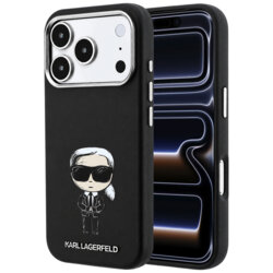 Husa iPhone 17 Pro Karl Lagerfeld Smooth Leather Ikonik Sketch MagSafe, negru