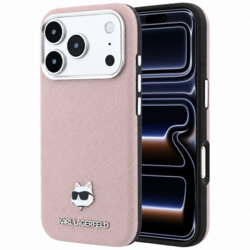 Husa iPhone 17 Pro Karl Lagerfeld Grained Leather Choupette Head MagSafe, roz, KLHMP18L6PSCHLP