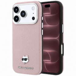 Husa iPhone 18 Pro Max Karl Lagerfeld Grained Leather Choupette Head MagSafe, roz, KLHMP18X6PSCHLP