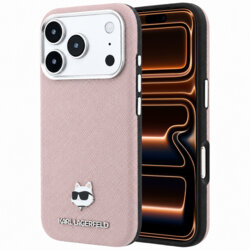 Husa iPhone 17 Pro Max Karl Lagerfeld Grained Leather Choupette Head MagSafe, roz, KLHMP18X6PSCHLP