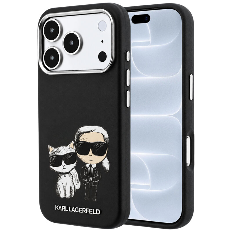 Husa iPhone 18 Pro Karl Lagerfeld Smooth Leather KC Bodies Sketch MagSafe, negru