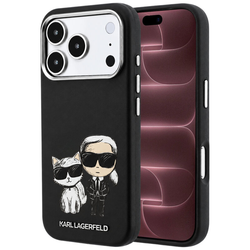 Husa iPhone 18 Pro Max Karl Lagerfeld Smooth Leather KC Bodies Sketch MagSafe, negru, KLHMP18X6PWKCIDK