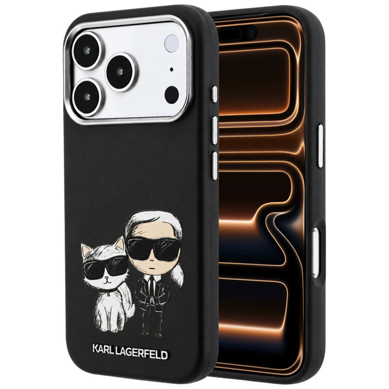 Husa iPhone 17 Pro Max Karl Lagerfeld Smooth Leather KC Bodies Sketch MagSafe, negru, KLHMP18X6PWKCIDK
