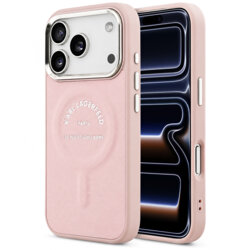 Husa iPhone 17 Pro Karl Lagerfeld Leather Ring Karl RSG Logo MagSafe, roz, KLHMP18LPSKRSGEP