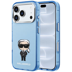 Husa iPhone 18 Pro Karl Lagerfeld HC MagSafe IML Ikonik Sketch Print, bleu