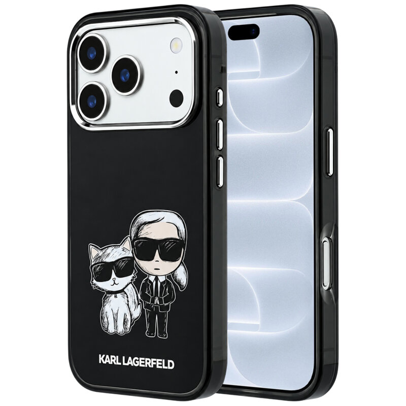 Husa iPhone 18 Pro Karl Lagerfeld IML KC Bodies Sketch Print MagSafe, negru