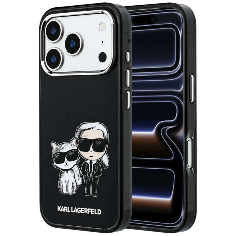 Husa iPhone 17 Pro Karl Lagerfeld IML KC Bodies Sketch Print MagSafe, negru