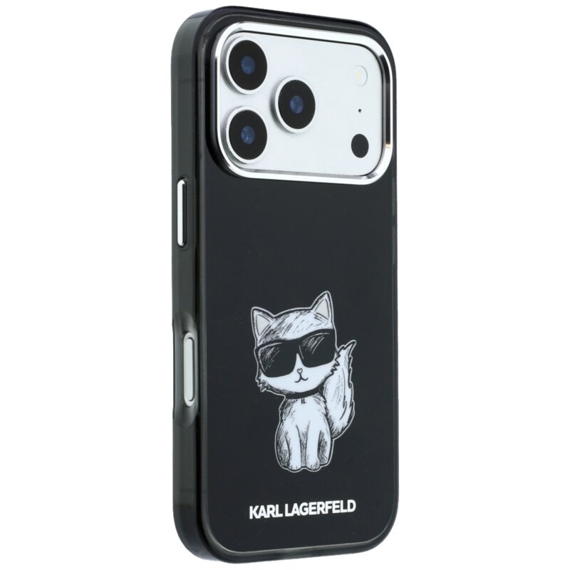 Husa iPhone 17 Pro Max Karl Lagerfeld IML Choupette Body Sketch Print MagSafe, negru