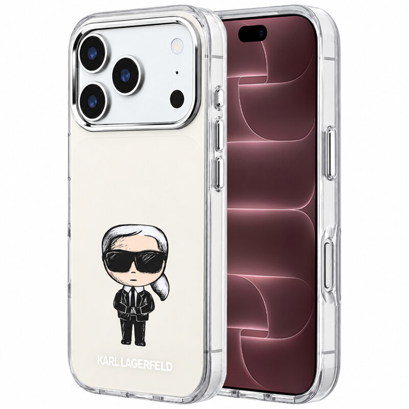 Husa iPhone 18 Pro Max Karl Lagerfeld IML Ikonik Sketch Print MagSafe, bej, KLHMP18X6HKIKDE