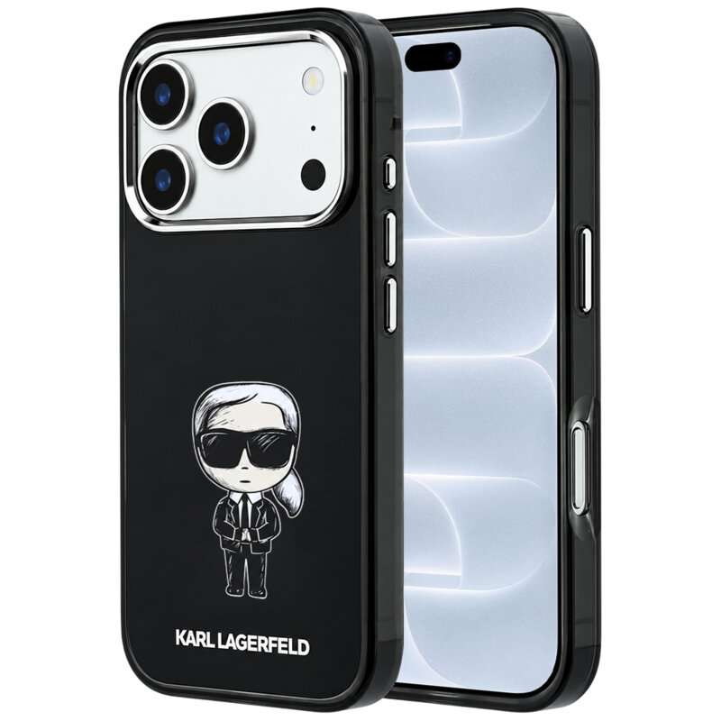 Husa iPhone 18 Pro Karl Lagerfeld IML Ikonik Sketch Print MagSafe, negru