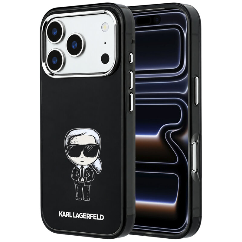Husa iPhone 17 Pro Karl Lagerfeld IML Ikonik Sketch Print MagSafe, negru