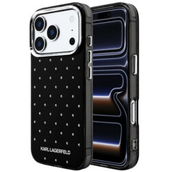Husa iPhone 17 Pro Karl Lagerfeld IML Rhinestones and Electroplated Logo, negru