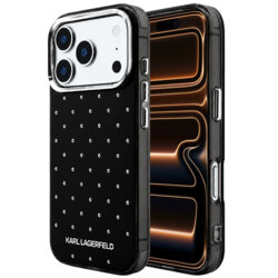 Husa iPhone 17 Pro Max Karl Lagerfeld IML Rhinestones and Electroplated Logo, negru