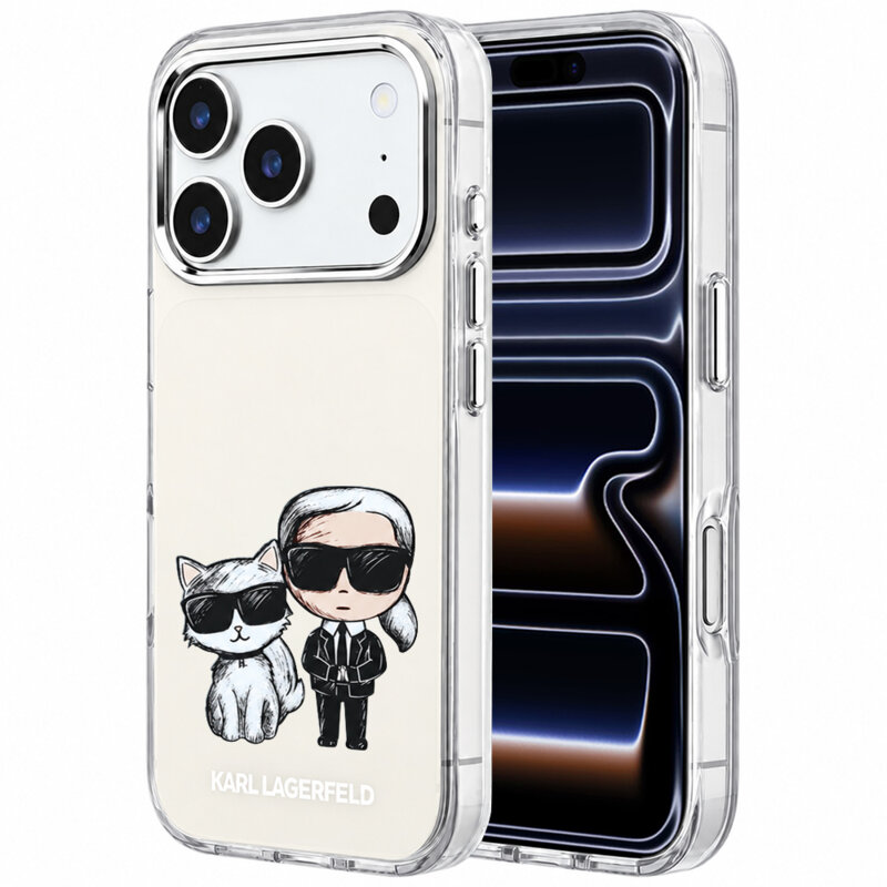 Husa iPhone 17 Pro Karl Lagerfeld IML KC Bodies Sketch Print MagSafe, bej