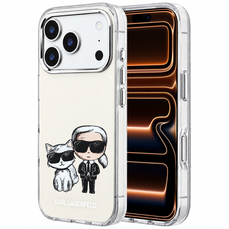 Husa iPhone 17 Pro Max Karl Lagerfeld IML KC Bodies Sketch Print MagSafe, bej
