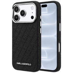 Husa iPhone 18 Pro Karl Lagerfeld Grained Leather Metal Logo MagSafe, negru
