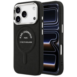 Husa iPhone 17 Pro Karl Lagerfeld HC Leather Ring Karl RSG Logo MagSafe, negru