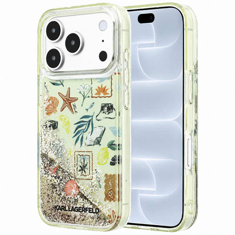 Husa iPhone 18 Pro Karl Lagerfeld Liquid Glitter Beach and Sand, bej