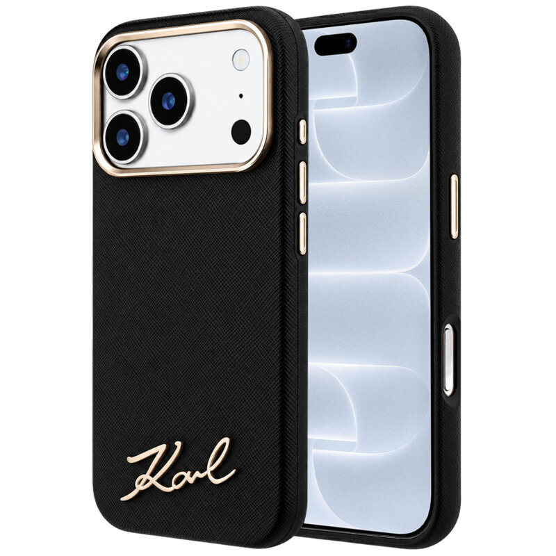 Husa originala iPhone 18 Pro Karl Lagerfeld Saffiano MagSafe, negru, KLHMP18L6PWSKSK
