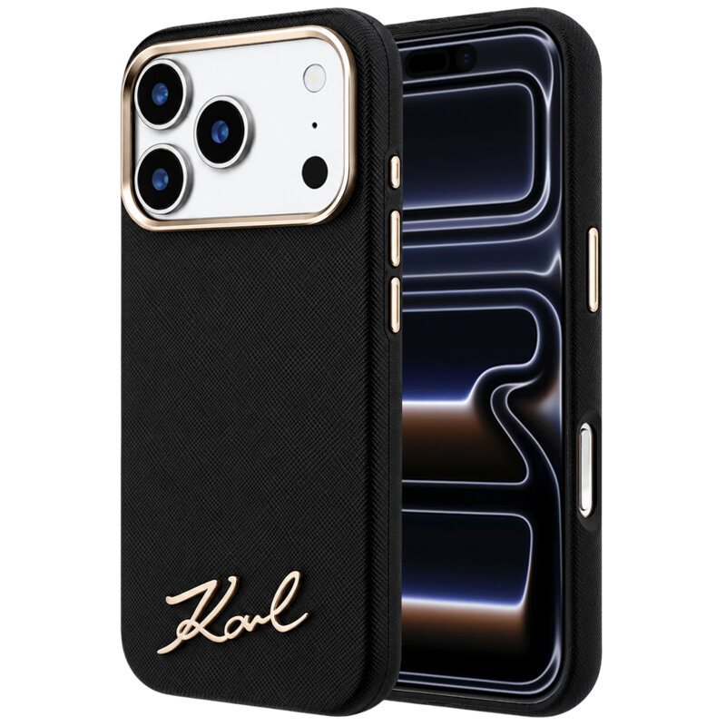 Husa originala iPhone 17 Pro Karl Lagerfeld Saffiano MagSafe, negru, KLHMP18L6PWSKSK
