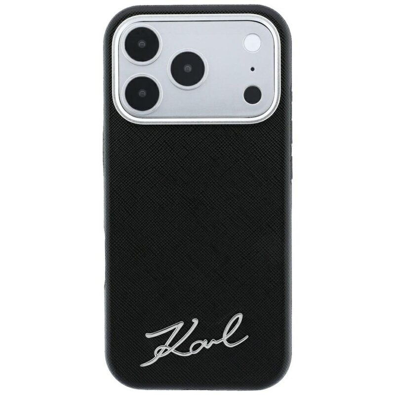 Husa originala iPhone 17 Pro Max Karl Lagerfeld Saffiano Small Script Metal Logo MagSafe, negru, KLHMP18X6PWSKSK
