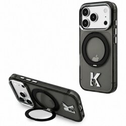 Husa iPhone 18 Pro Karl LagerfeldIML Ring Stand Kameo Metal MagSafe, negru